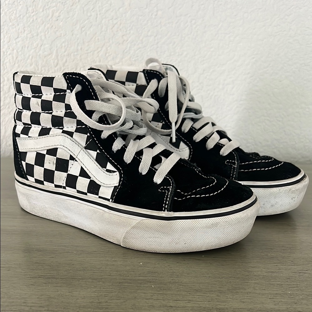 Vans Black and White Checkered High-Top Sneakers